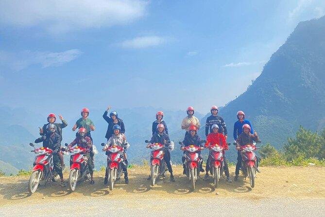 Guided motorbike tour group traveling from Hanoi to Ninh Binh