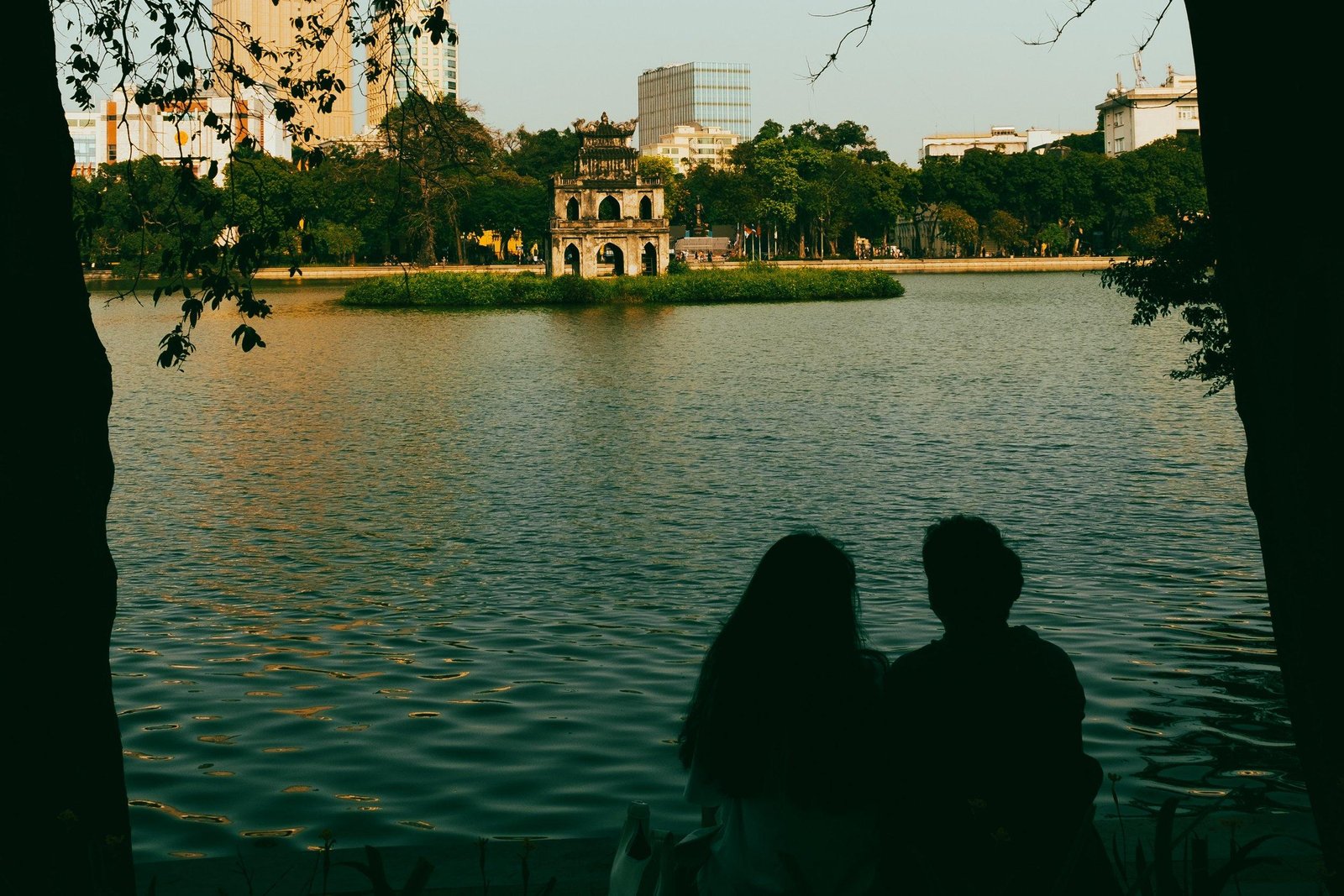 Scenic view of Hoan Kiem Lake during a walking tour