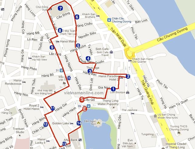Map showing walking routes between Old Quarter and French Quarter
