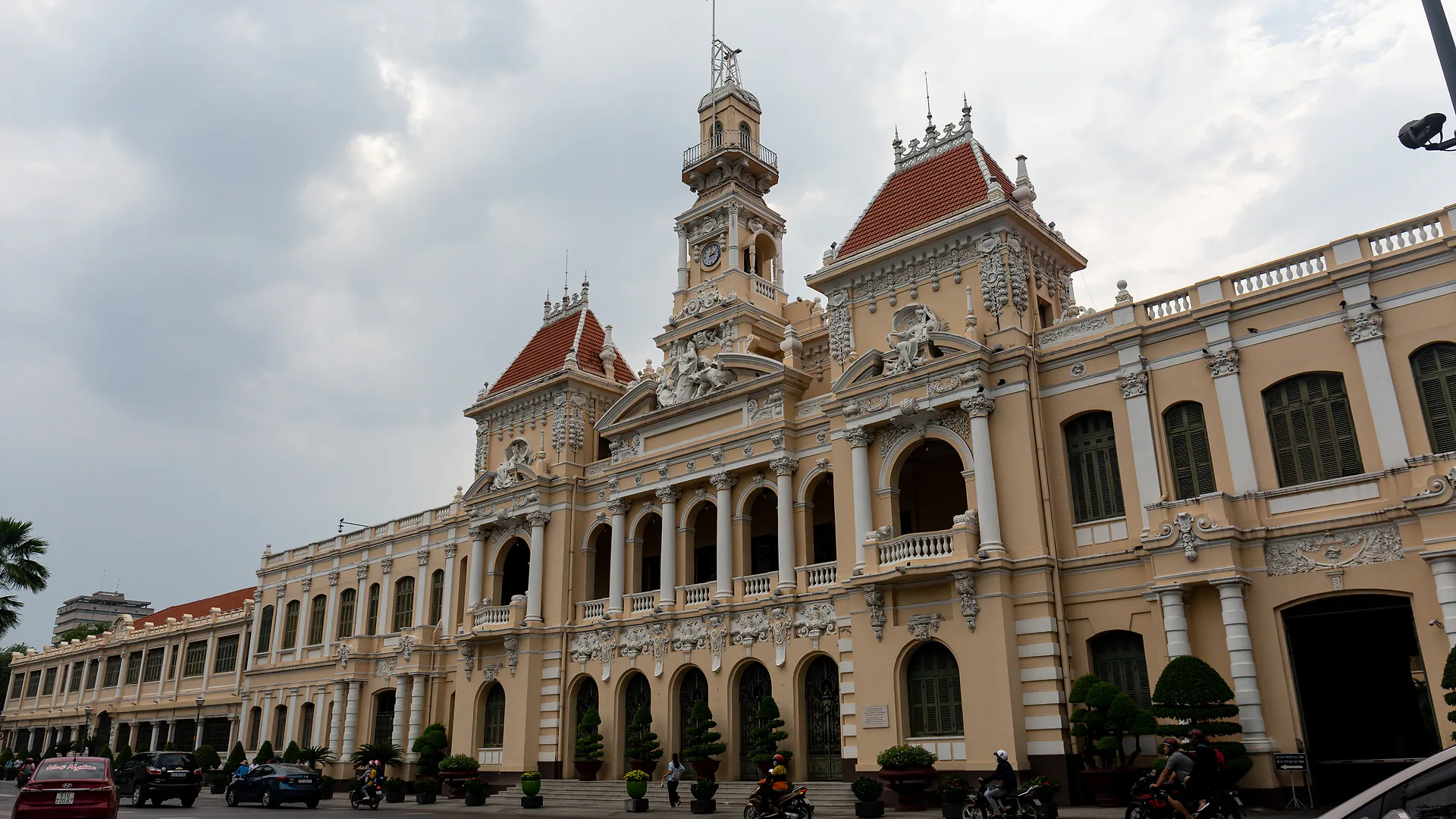 The historic City Hall of Ho Chi Minh City illuminated at dusk