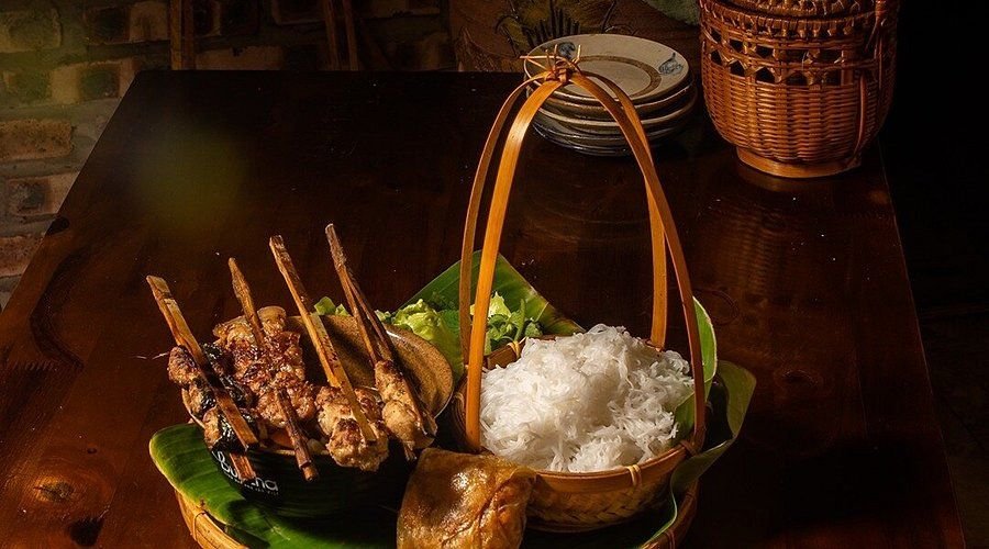 Traditional Bun Cha dish served in Hanoi street food style