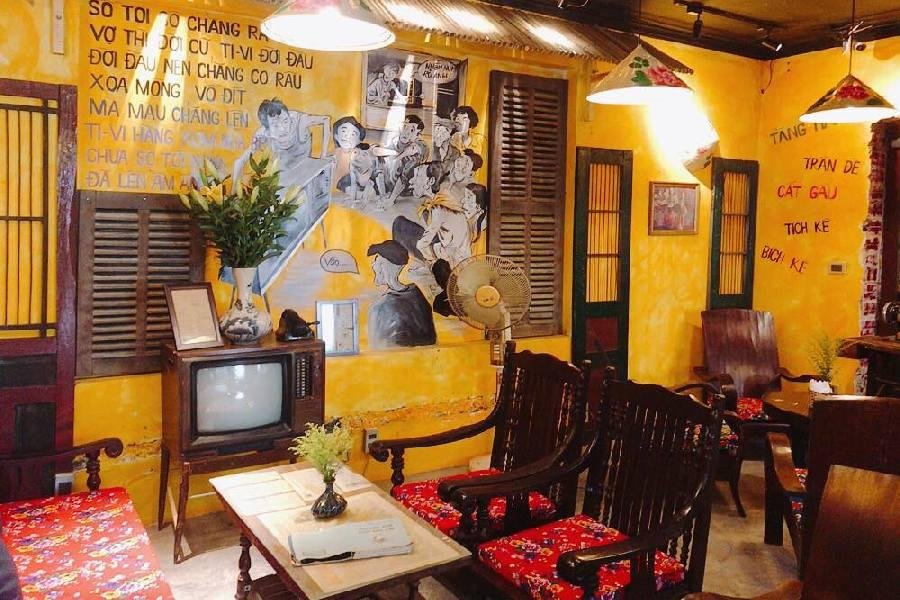 Traditional interior of Café Pho Co with vintage Vietnamese décor