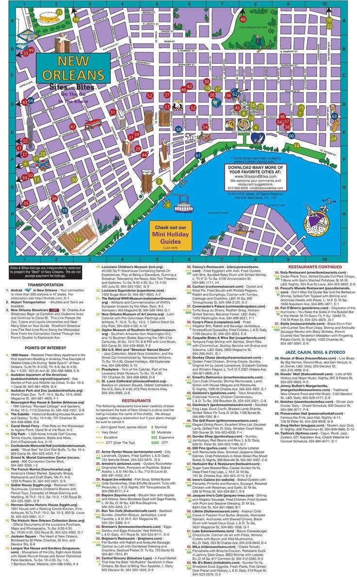 Map showing major attractions near French Quarter boutique hotels