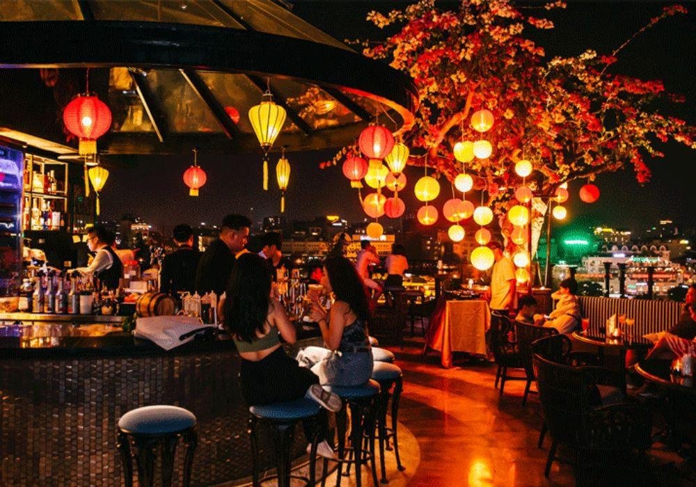 French Quarter Hanoi nightlife scene with illuminated colonial buildings