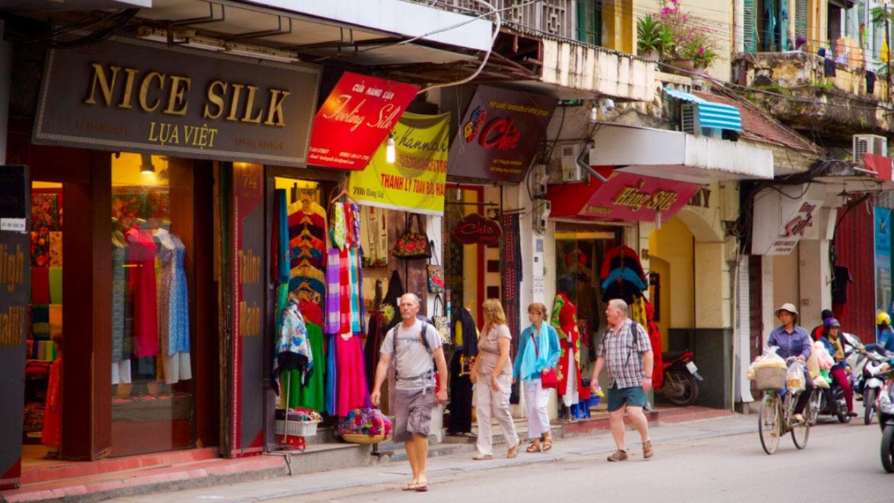Traditional silk shops along Hang Gai Street in Hanoi