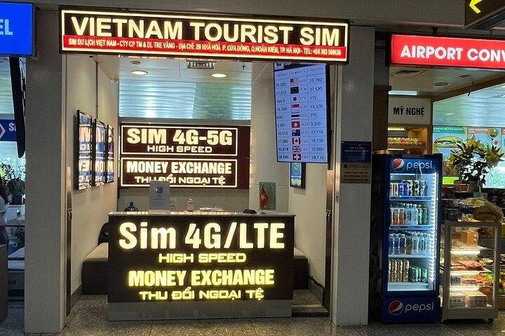 SIM card and currency exchange at Hanoi airport