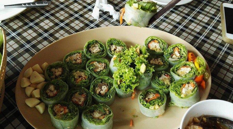 Traditional Buddhist vegan dishes served at a Hanoi temple