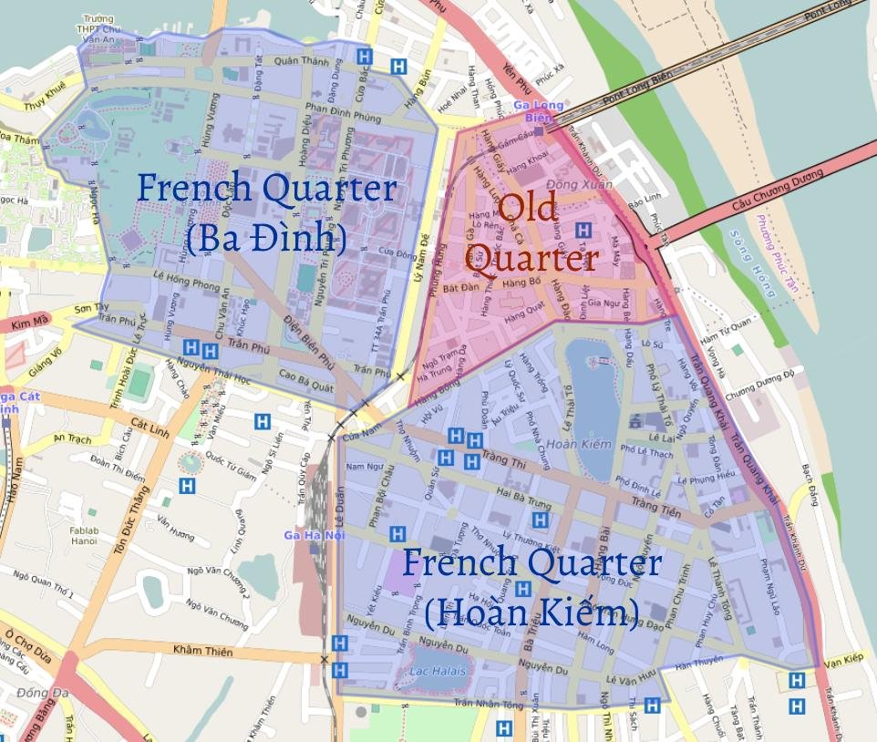 Map showing the best café locations in French Quarter Hanoi
