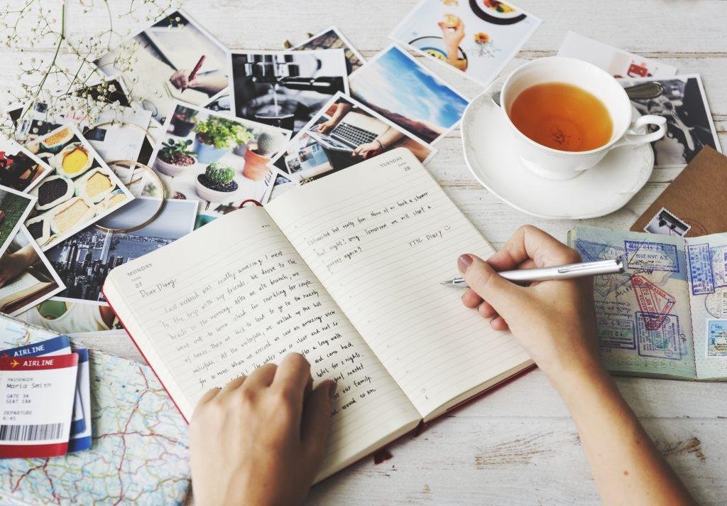 Travel journal with coffee tour memories and notes