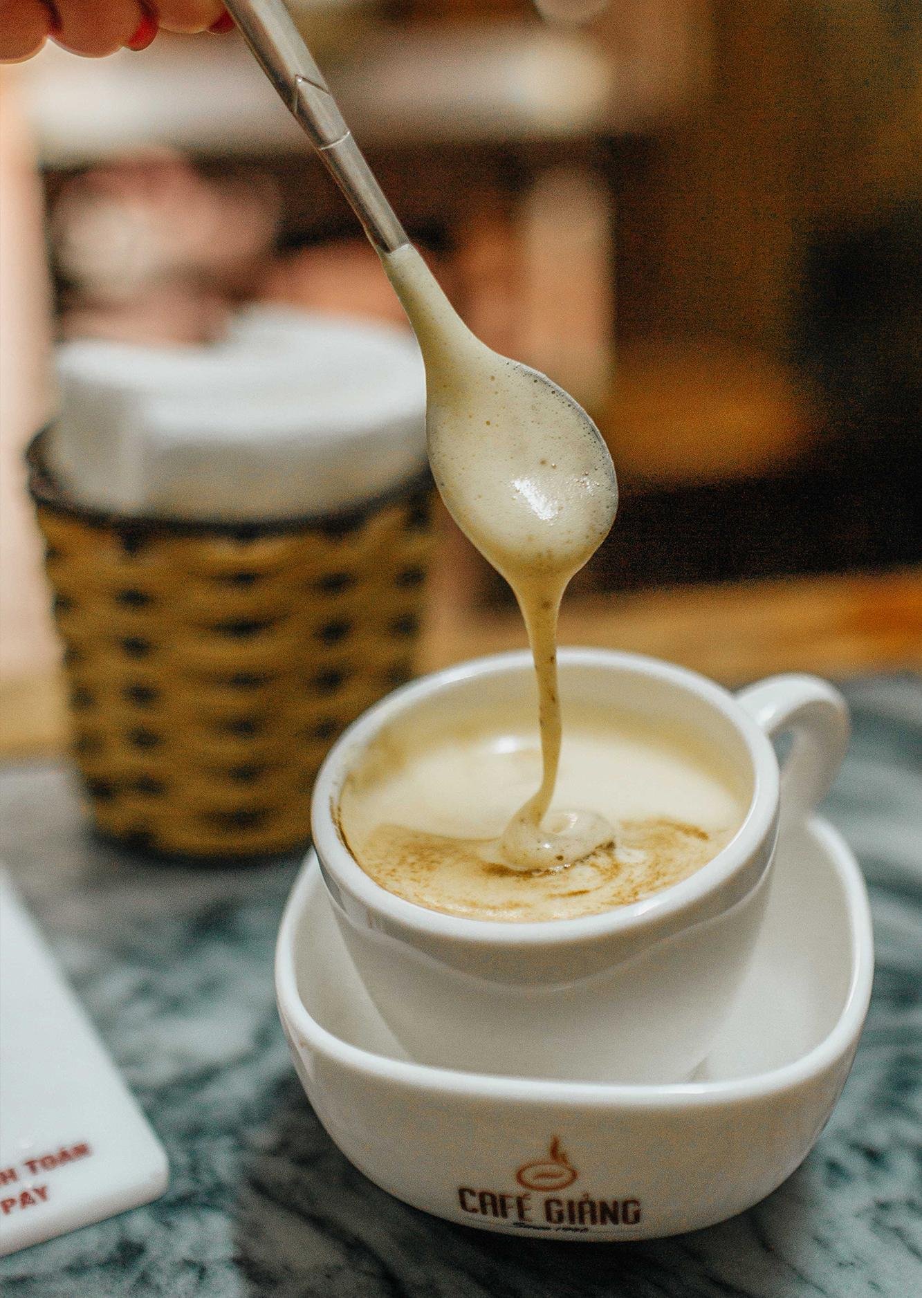 Famous egg coffee served at Giang Cafe in Hanoi Old Quarter