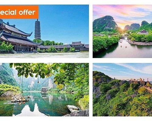 Collage of various Hanoi attractions and food experiences