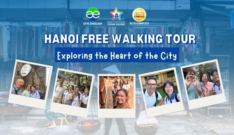Local guide explaining historical sites during a Hanoi free walking tour