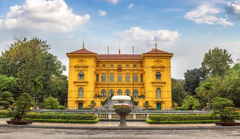 Close-up of French colonial architectural details in Hanoi