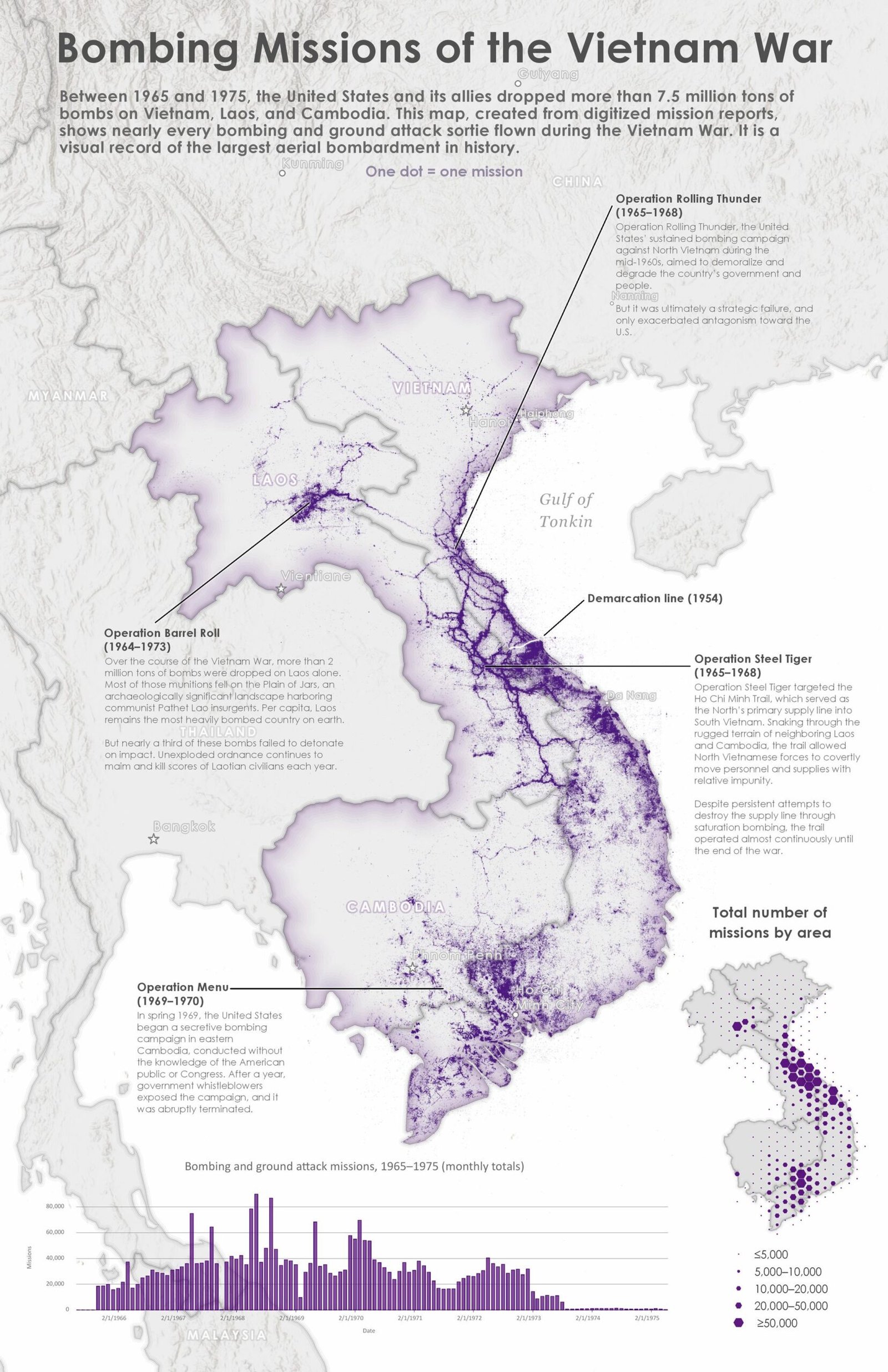 Historical map showing bombing locations in Hanoi during the war