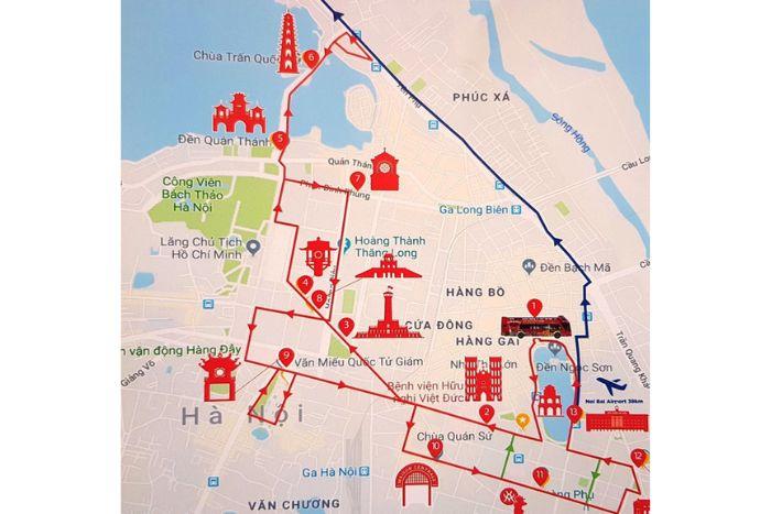 Hanoi sightseeing itinerary map