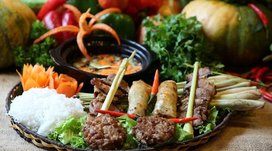 Fresh ingredients and produce at traditional Hanoi market