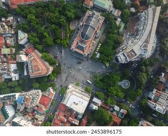 Aerial view of Hanoi Old Quarter with luxury hotels