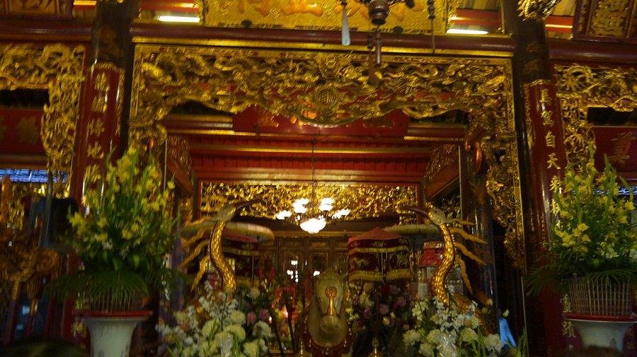 The historic Bach Ma Temple in Hanoi Old Quarter with its traditional Vietnamese temple architecture