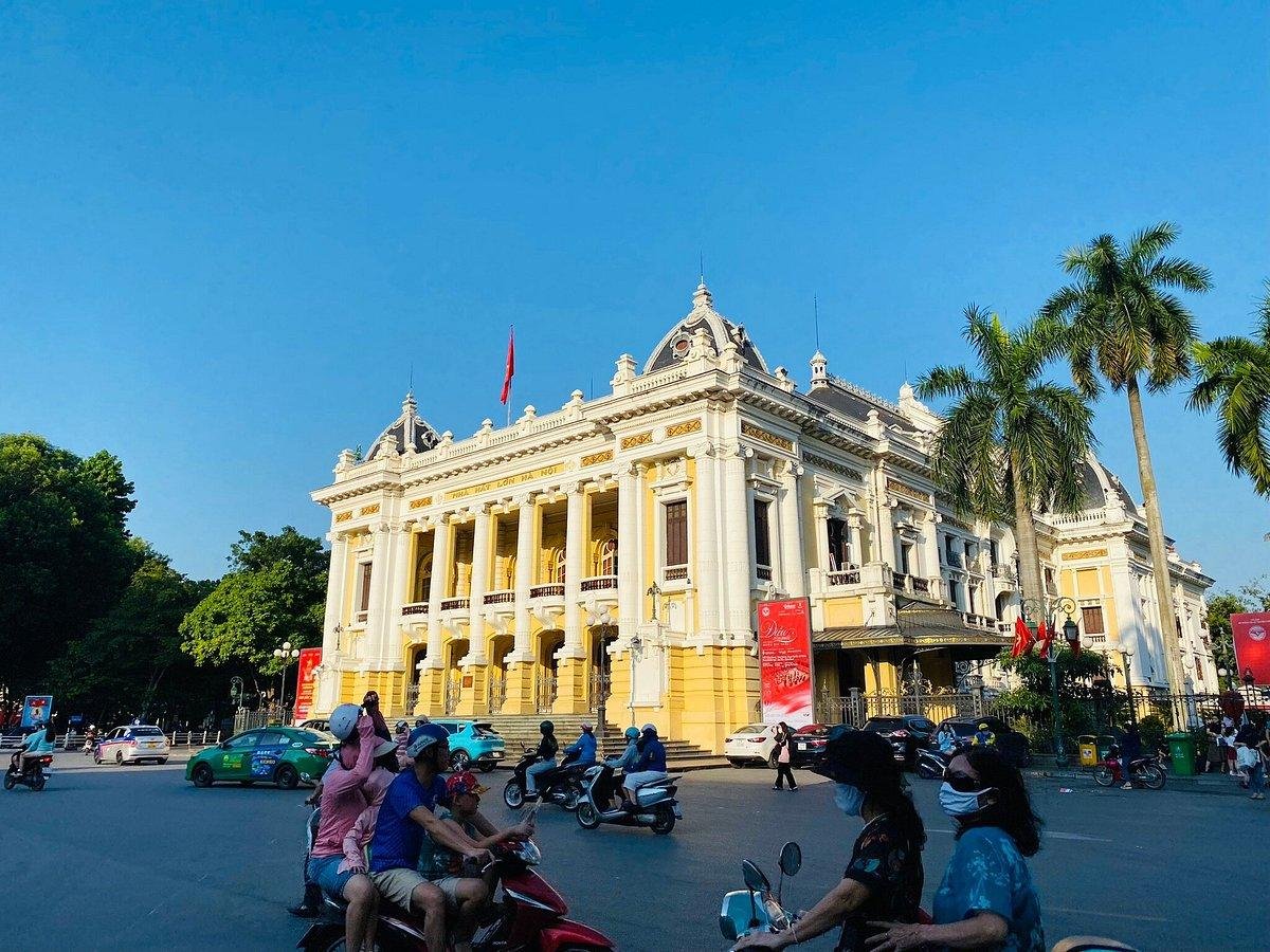 French colonial architecture blending with Vietnamese elements in Hanoi Old Quarter
