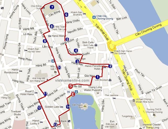 Sample view of the downloadable Hanoi Old Quarter walking tour map