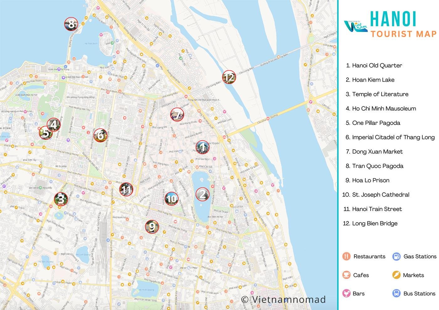 Printable Hanoi city tour map