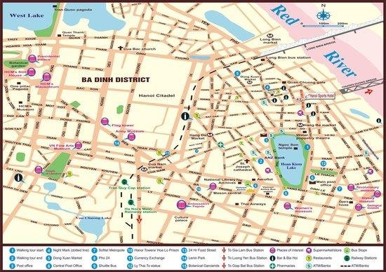 Printable Hanoi tourist sightseeing map