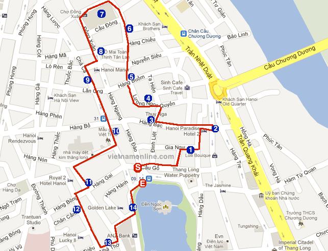 Map showing walking routes between Old Quarter and French Quarter