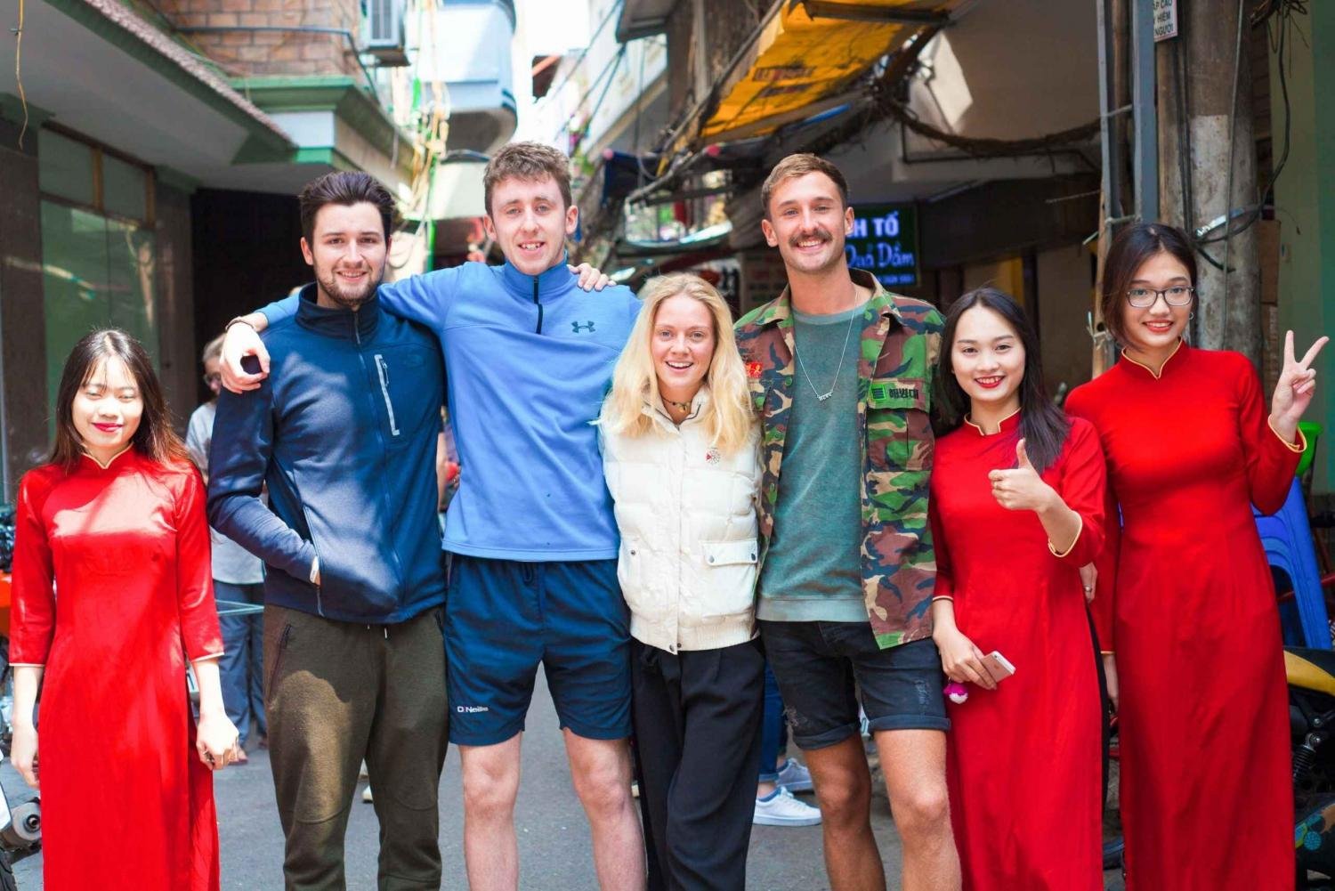 Small group enjoying a guided walking tour in Hanoi