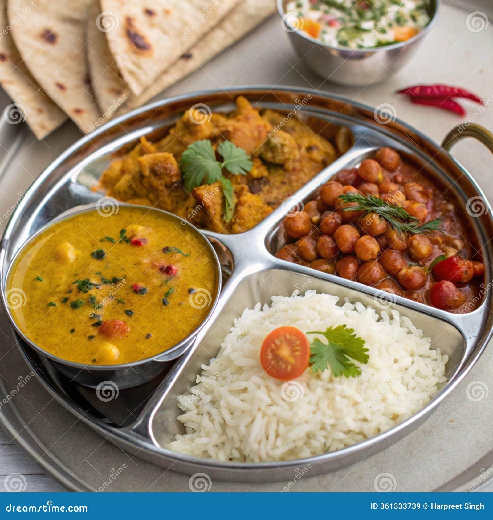 Colorful Indian thali plate with various dishes