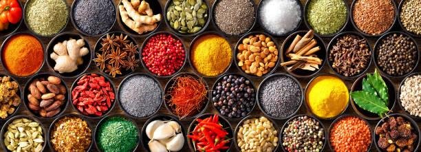 Various colorful Indian spices used in cooking