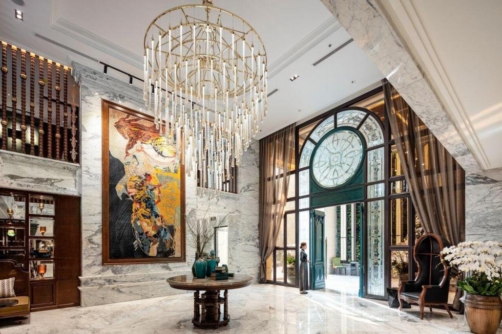 Elegant lobby of a 5-star hotel in Hanoi Old Quarter