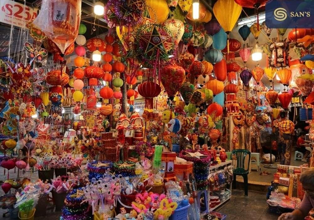 Colorful lanterns displayed during Mid-Autumn Festival celebrations in Hanoi Old Quarter