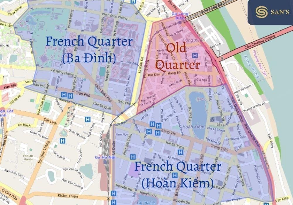 Map showing the layout of Hanoi Old Quarter Night Market