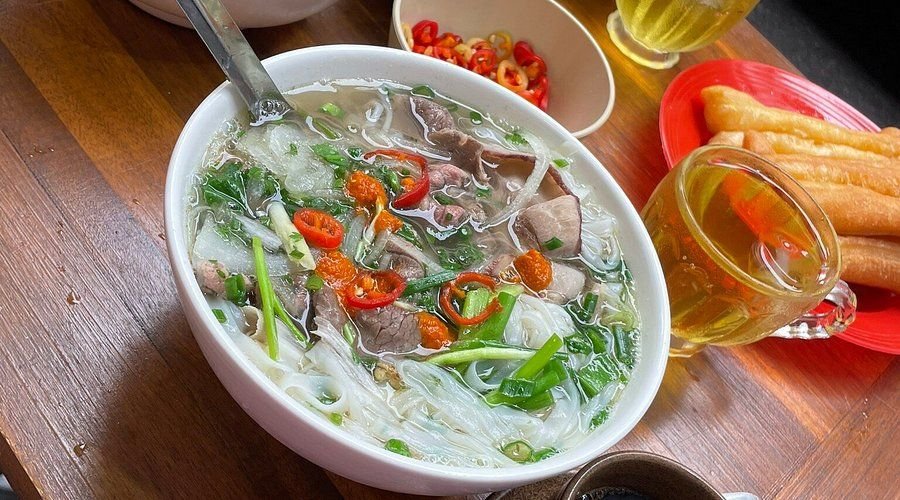 Bowl of pho with price tag in Hanoi