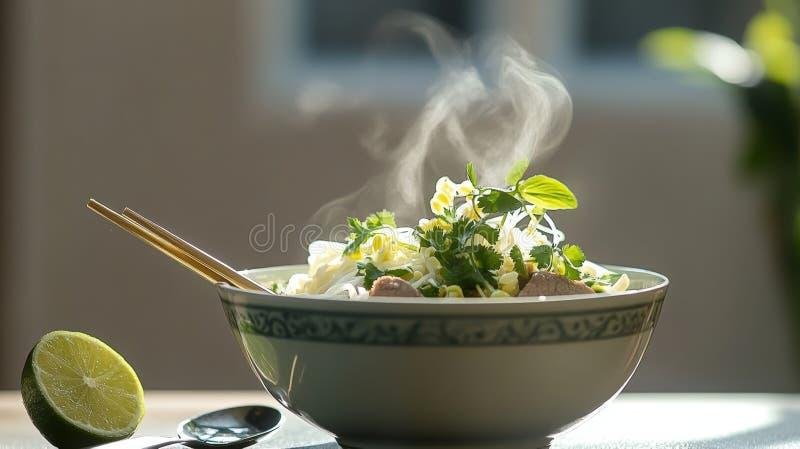 Steaming bowl of traditional Hanoi pho