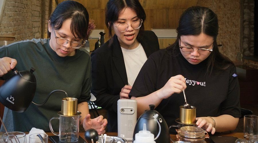 Traditional Vietnamese coffee preparation with phin filter