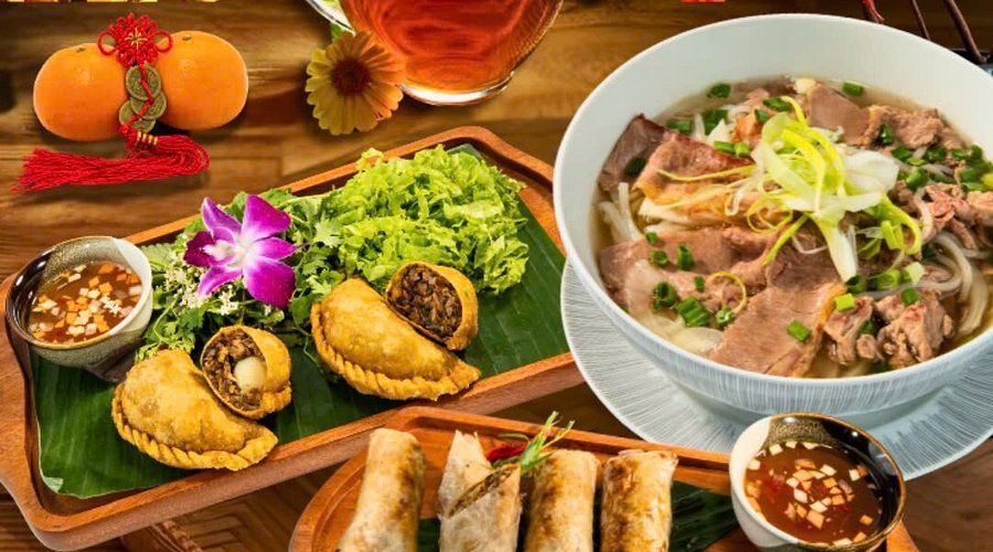 Colorful array of Vietnamese vegetarian dishes