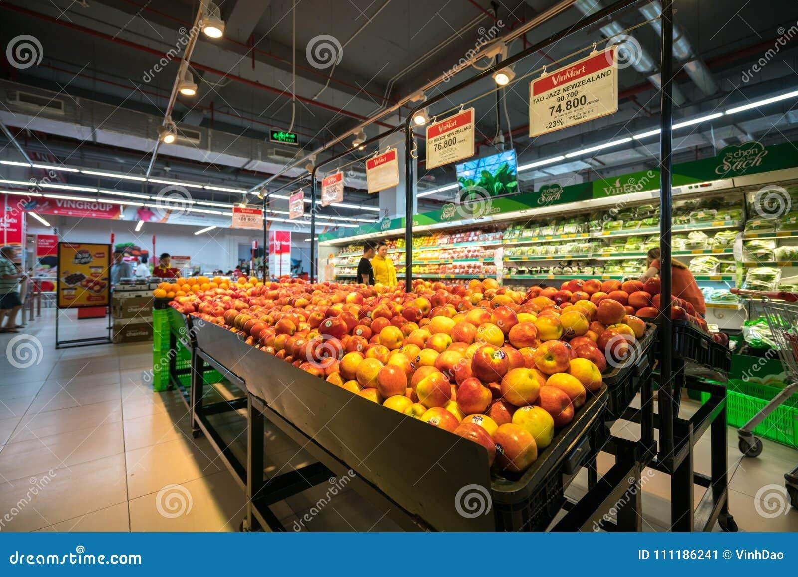 Interior of a VinMart supermarket in Hanoi with fully stocked shelves