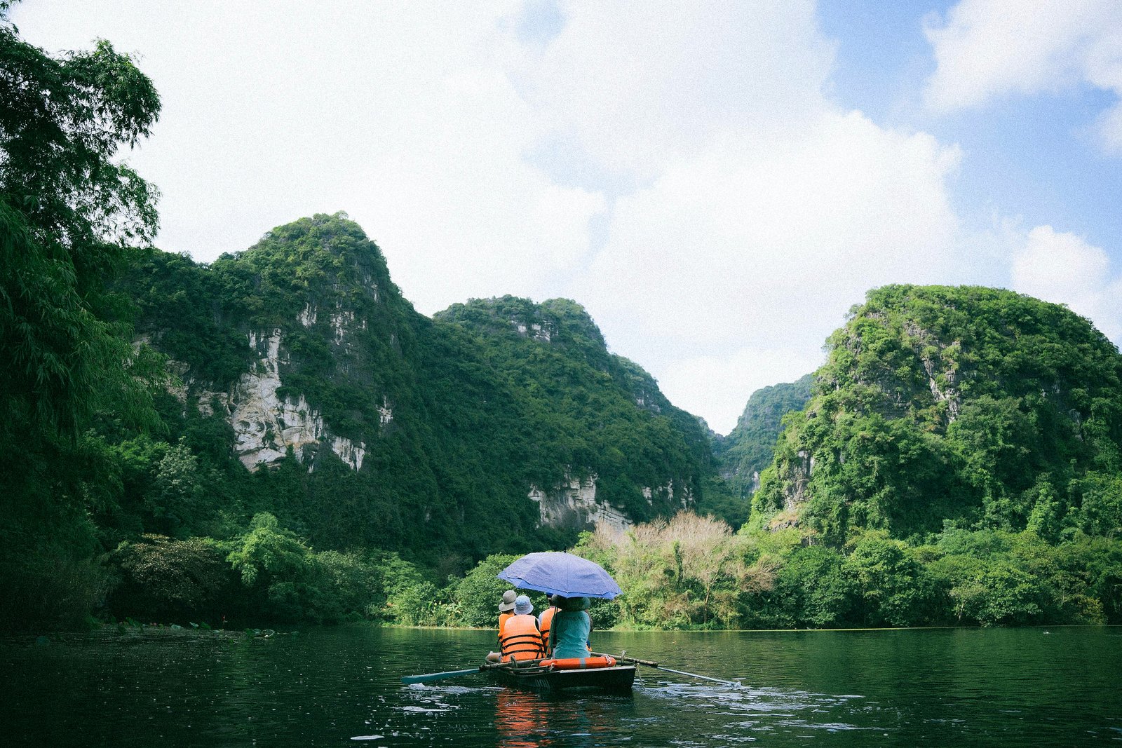 Ha Long Bay limestone islands at golden hour