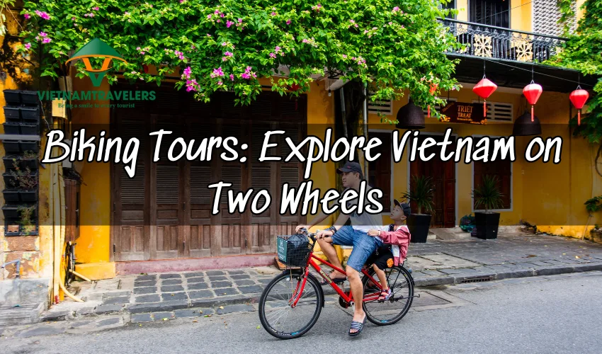 Cyclist riding through scenic Vietnam countryside and mountain roads