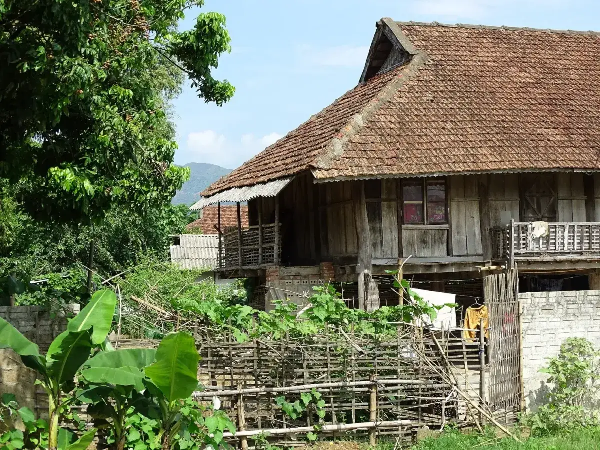 Traditional Thai Dam stilt house in Muong Thanh Valley near Dien Bien Phu