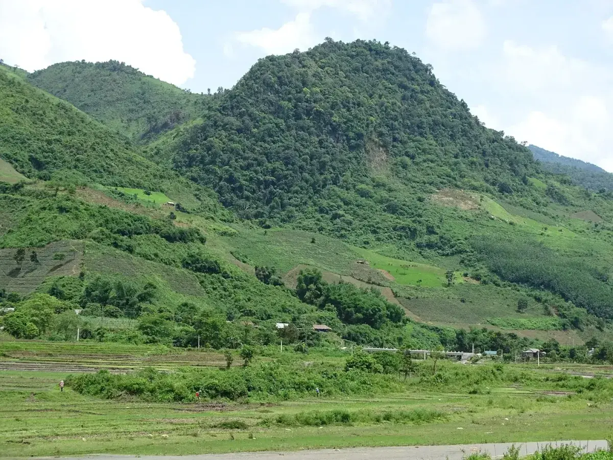 Mountain road scenery on a Northwest Vietnam route from Dien Bien Phu