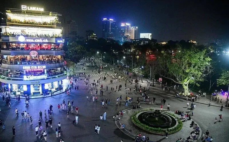 Hanoi Old Quarter illuminated during the evening