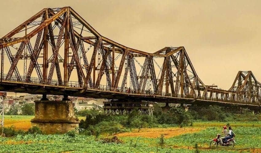 Long Bien Bridge and the Red River countryside in Hanoi