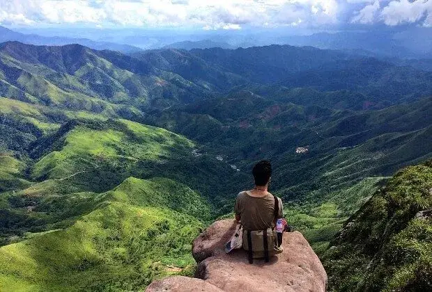 Mountain landscape and rocky viewpoint near Pha Luong Peak in Moc Chau