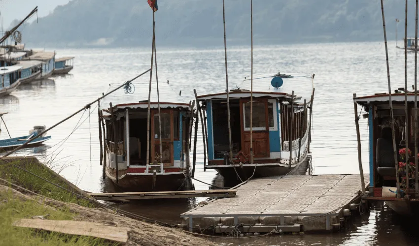Traditional boats on the Mekong River in Luang Prabang Laos